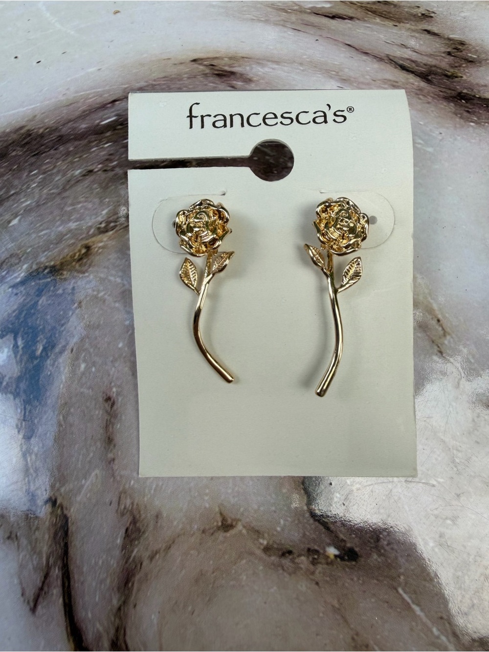 Francesca's Collections Gold Rose Stem Drop Earrings
